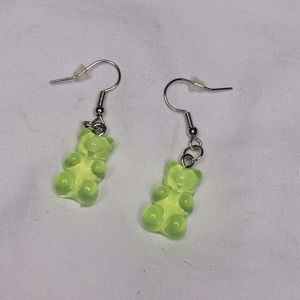 Trendy, y2k handmade neon green gummy bear earrings.